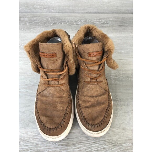 Karma of Charme Winter Boots Men Sz 37 EU Brown Leather Faux Fur Moc Toe Lace Up - Picture 2 of 7